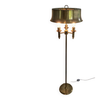 Brass floor lamp with a brass shade. Attributed to Maison Charles