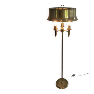 Brass floor lamp with a brass shade. Attributed to Maison Charles