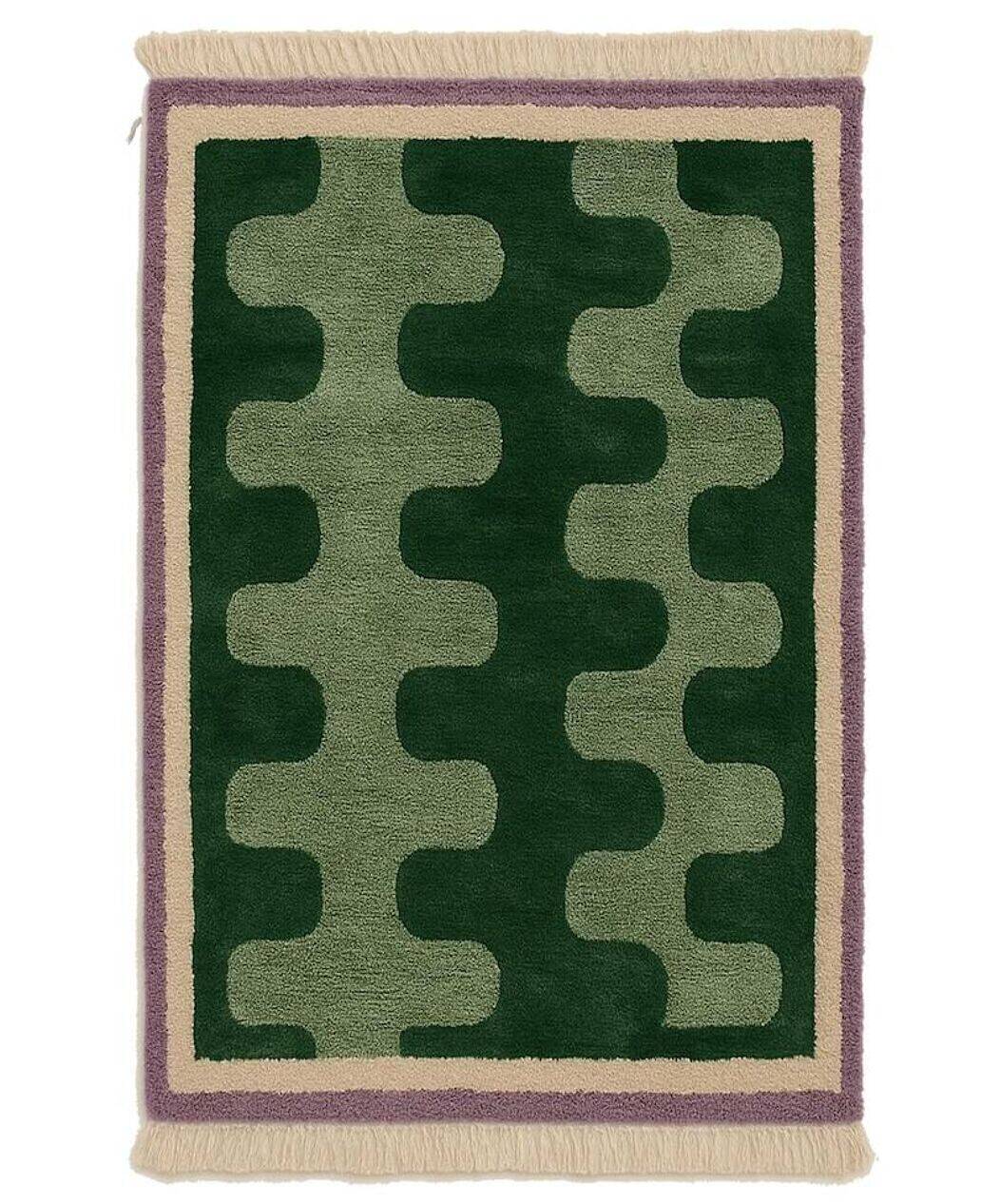 Tapis vert ondulé en laine Beni Ourain, 150/250cm