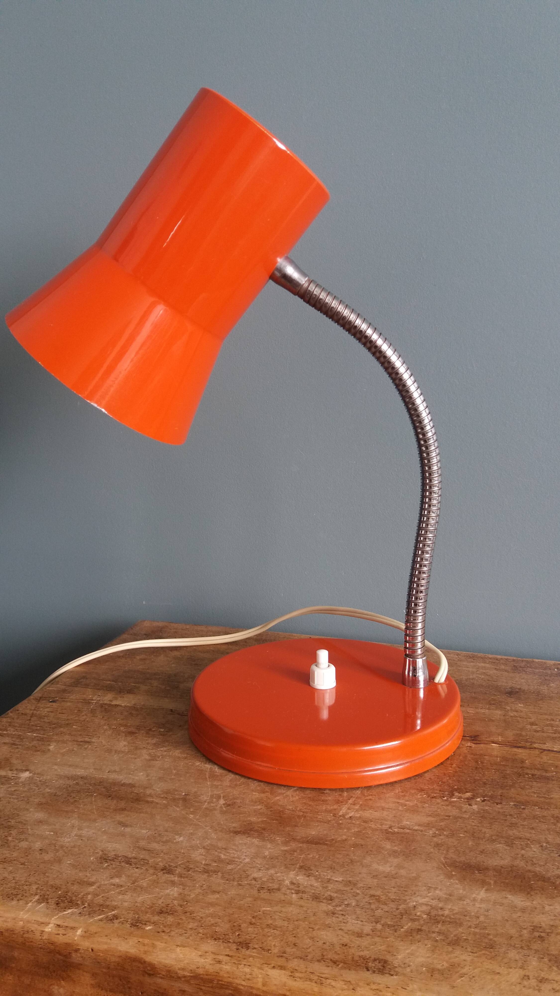 Lampe de bureau flexible années 70 orange