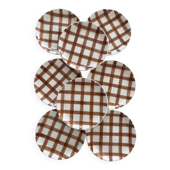 Lot 8 assiettes plates a carreaux moulin des loups motif nappes