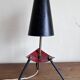 1950s modernist tripod lamp made of sheet metal and brass.