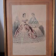 Set of 2 golden frames old engraving "Petit courier des Dames" "journal des Demoiselles"