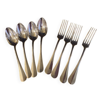 Series of 4 silver metal cutlery uniplat net model spoons forks