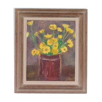 Original mid-century Swedish oil on panel – “Vase” by Johan Samuelsson, 1955 – vintage & framed – 48 × 55 cm