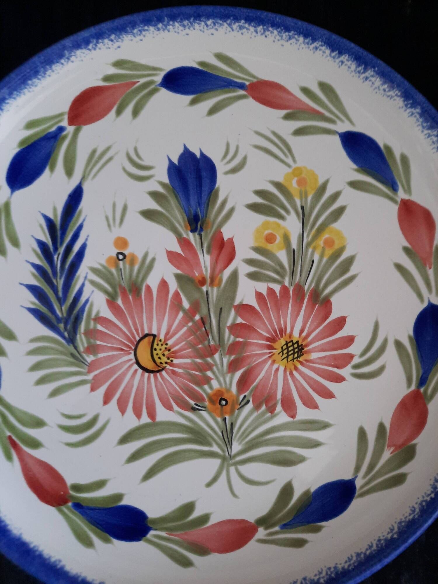 Ancienne assiette plate faïence hb quimper peint main décor floral