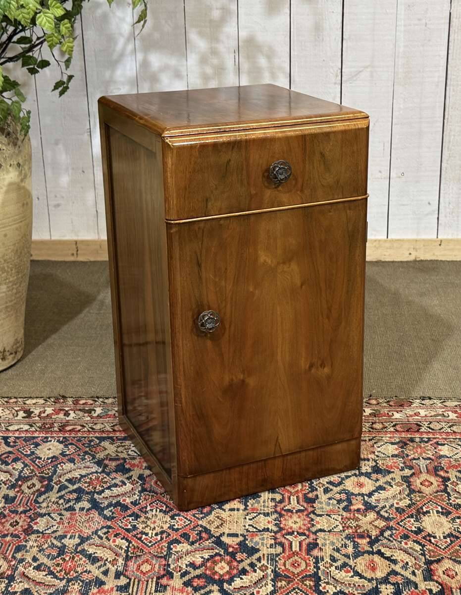 English Art Deco bedside table from the 1950s in walnut.