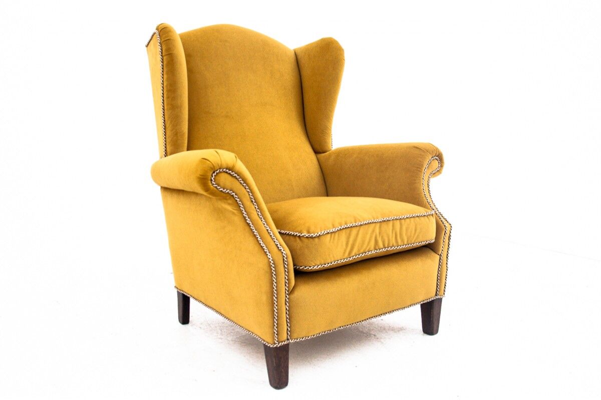 Yellow Wingback armchair, Scandinavia, 1940s
