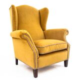 Yellow Wingback armchair, Scandinavia, 1940s
