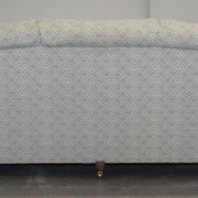 Howard & Sons canapé with feather cushions and ticking fabric, Victorian style.