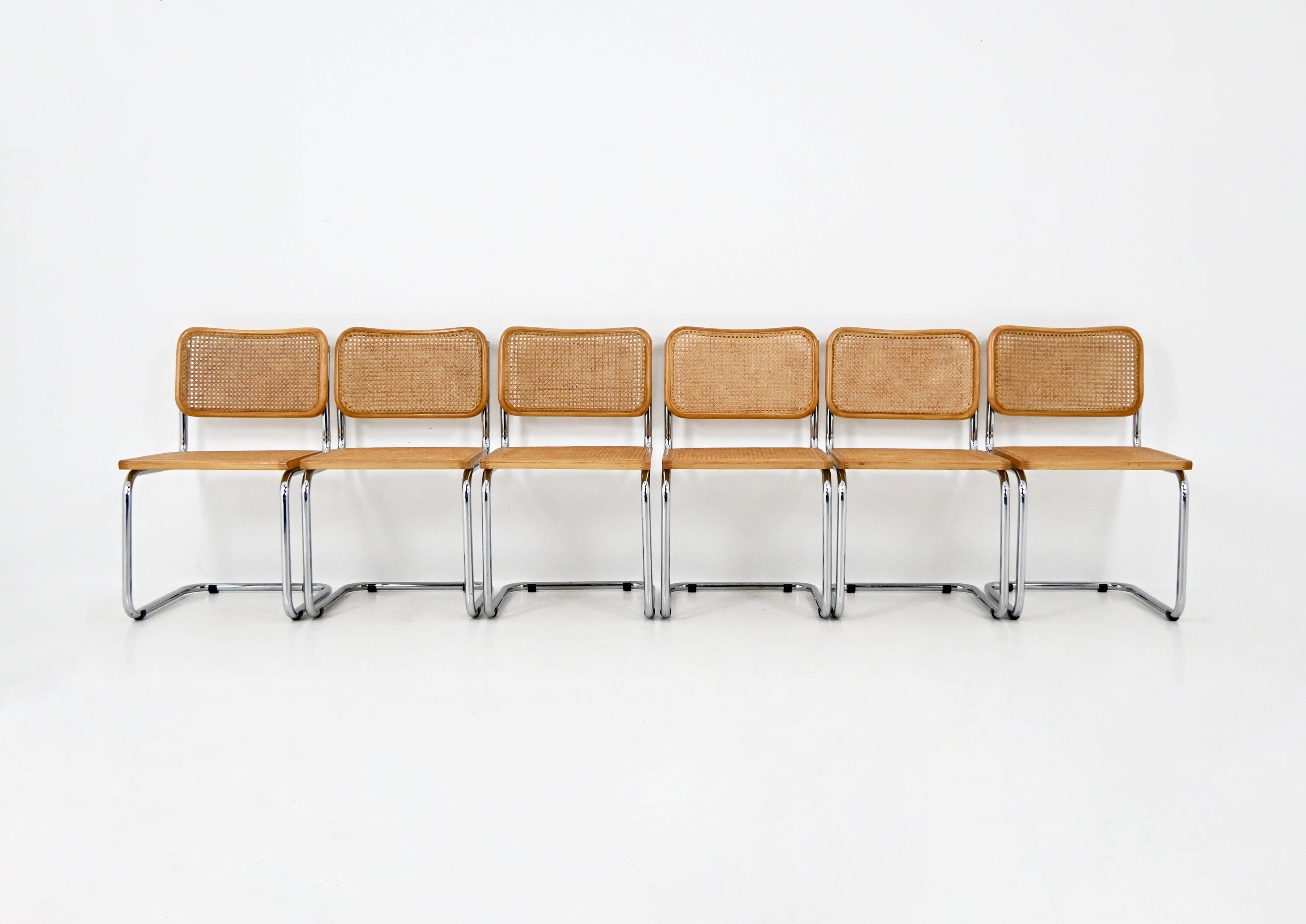 Set of 6 B32 model dining chairs by Marcel Breuer.