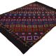 Large vintage Turkish kilim, graphic blue and pink, 282 x 203 cm.