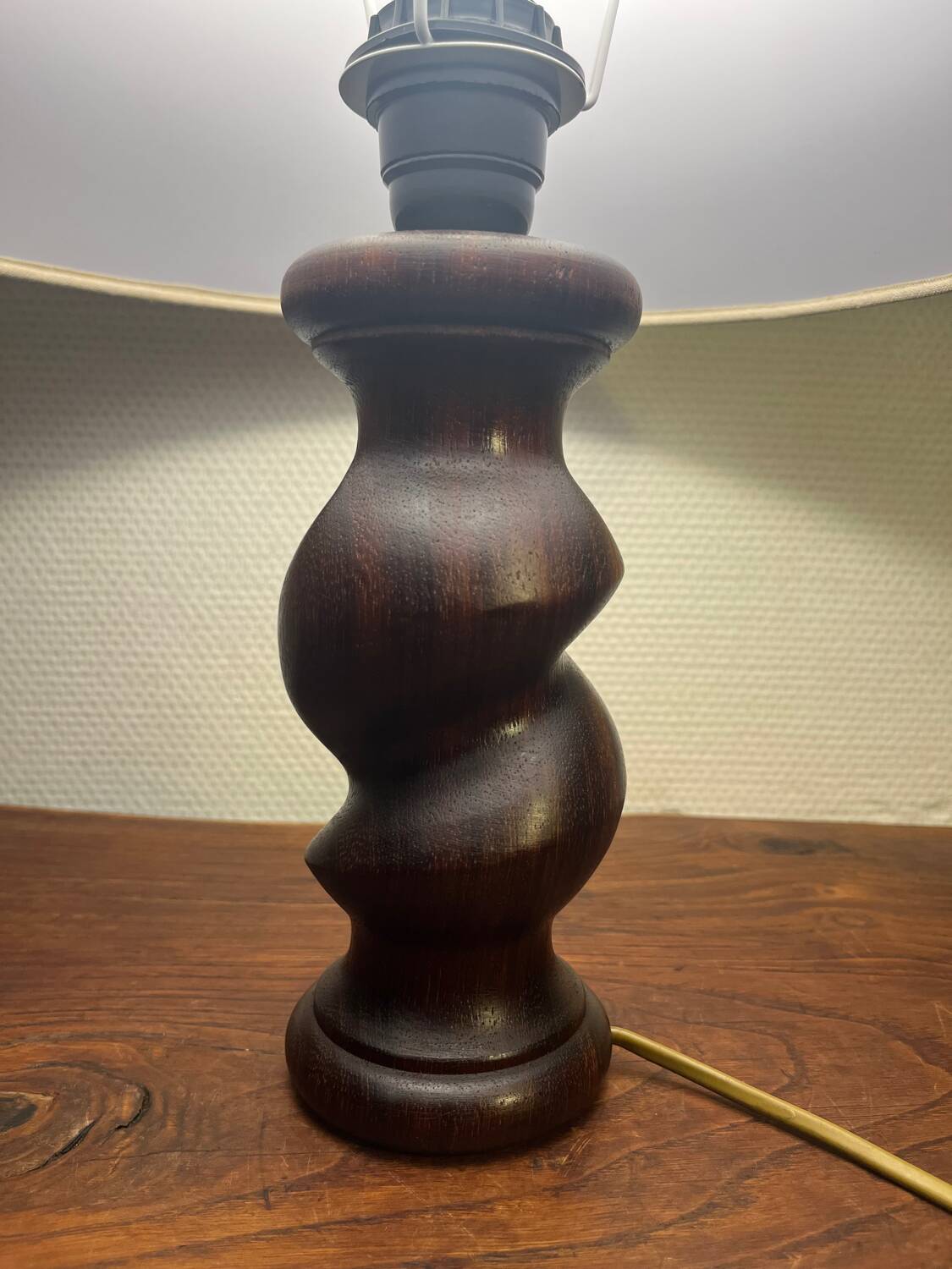 Solid turned wood foot lamp with lampshade