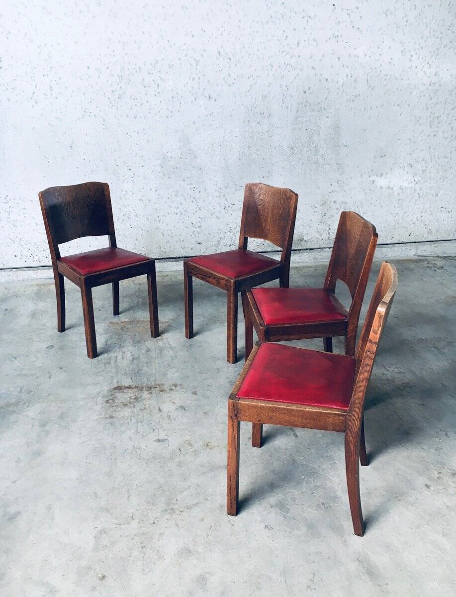 Art Deco Dining Chair Set, Belgium, 1920s, Set of 4