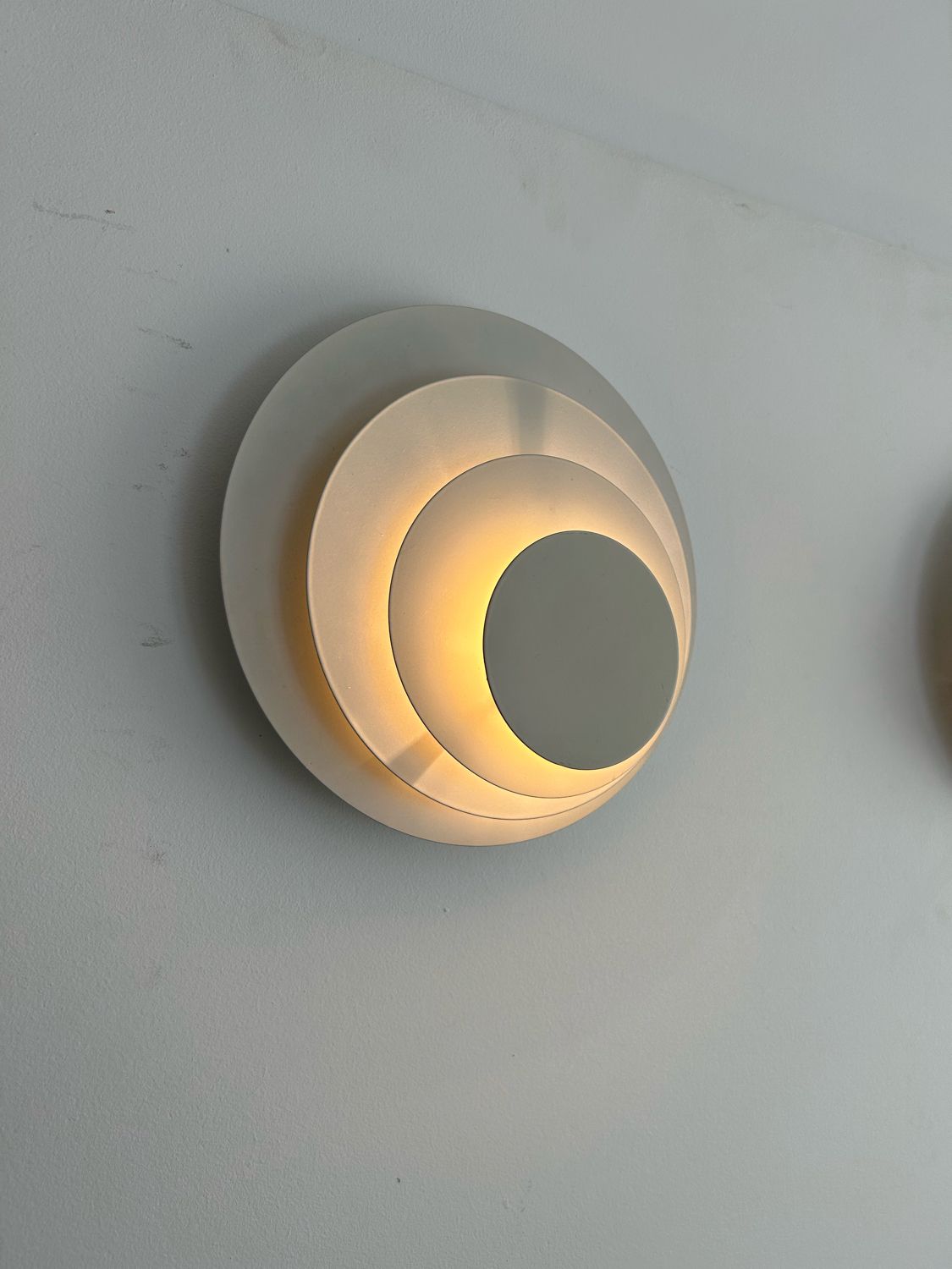 Pair of geometric vintage wall lamps, white lacquered metal, Germany 1970
