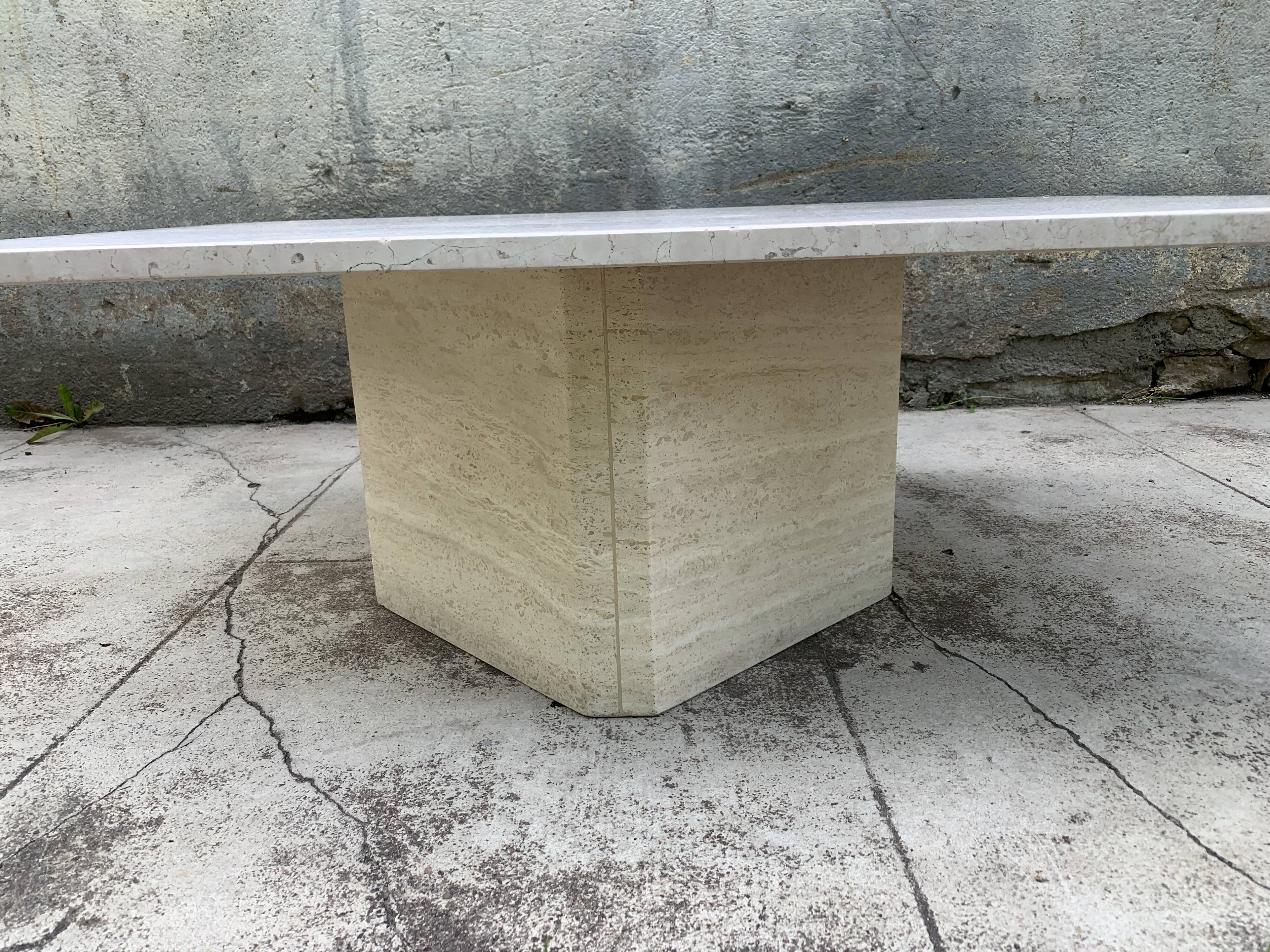 Rectangular travertine coffee table central foot