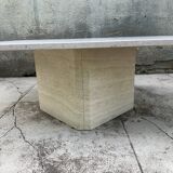 Rectangular travertine coffee table central foot