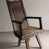 Antique primitive carved oak arm chair, Belgium