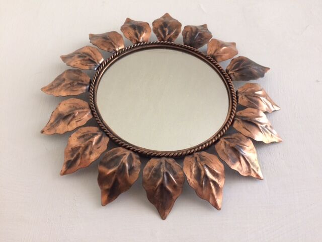 Miroir soleil vintage en métal cuivré 41x41cm