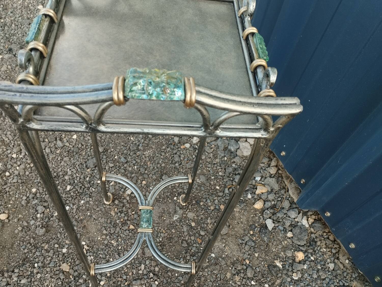 Vintage metal and glass side table