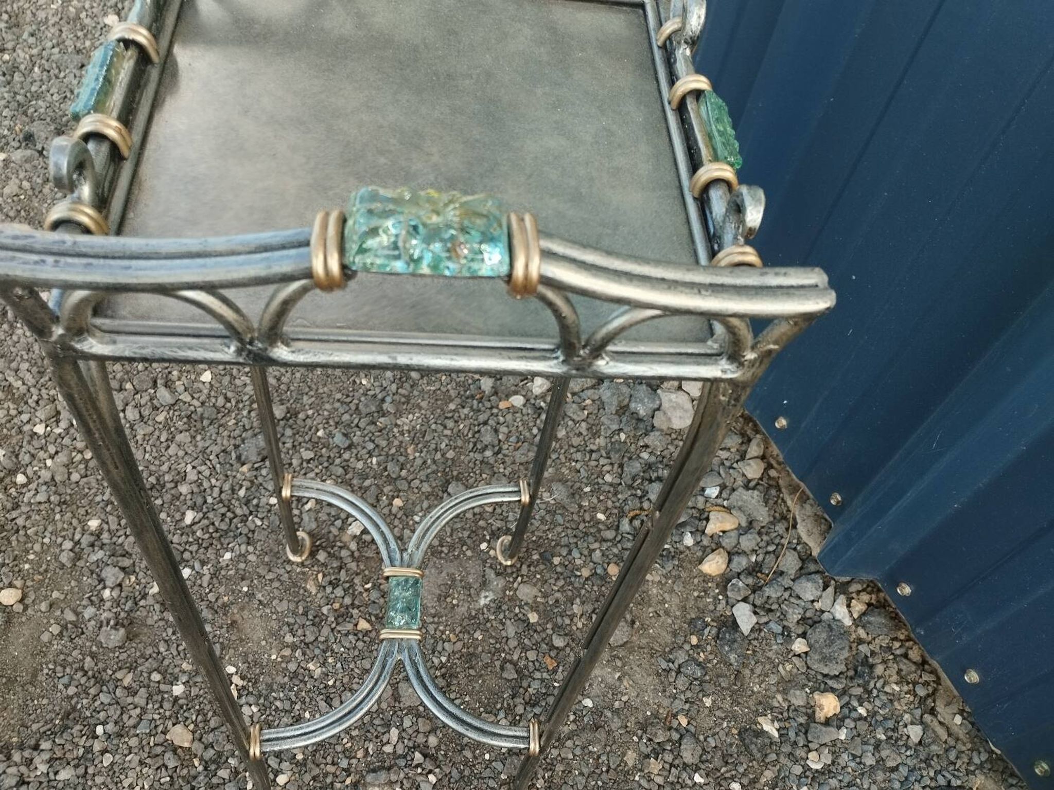 Vintage metal and glass side table