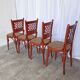 Chaises de bistrot italiennes vintage - Bois rougeâtre, tissu marron, années 1980 - Lot de 4