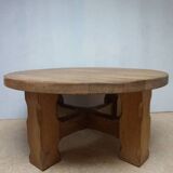 Brutalist Wabi-Sabi Design Handcrafted Round Oak Coffee Table, Netherlands 1960's