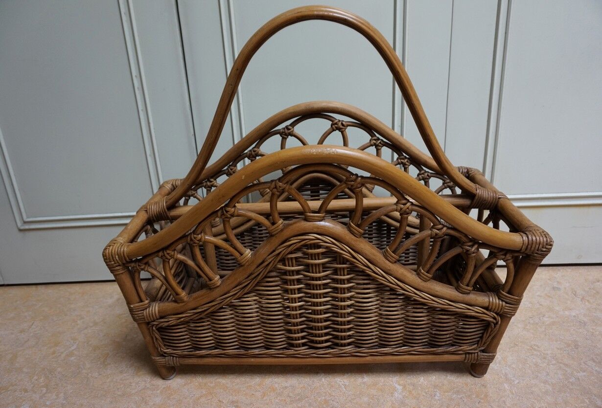 Mid-century italian french riviera bamboo & rattan magazine rack, 1960s