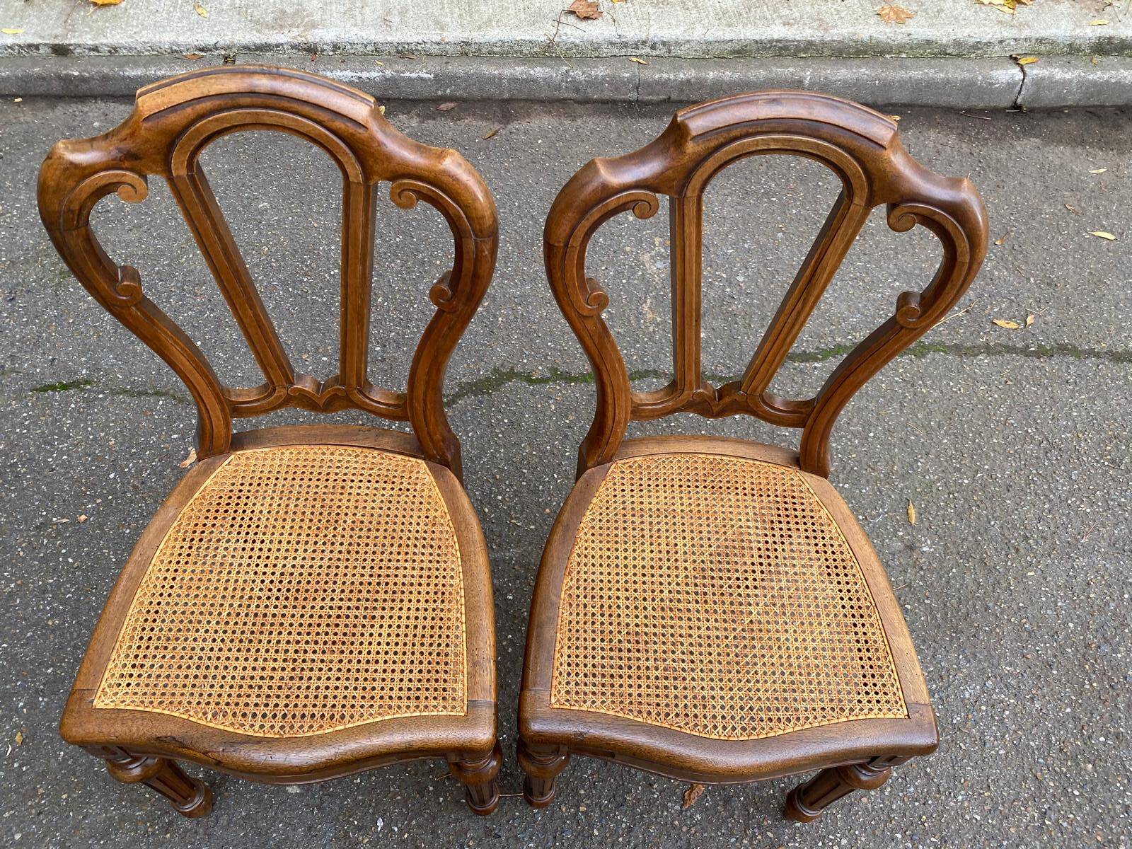 2 Louis Philippe chairs in solid carved wood and caning from the 19th century