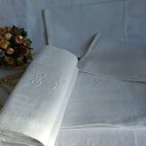 12 antique damask monogrammed napkins, 19th century