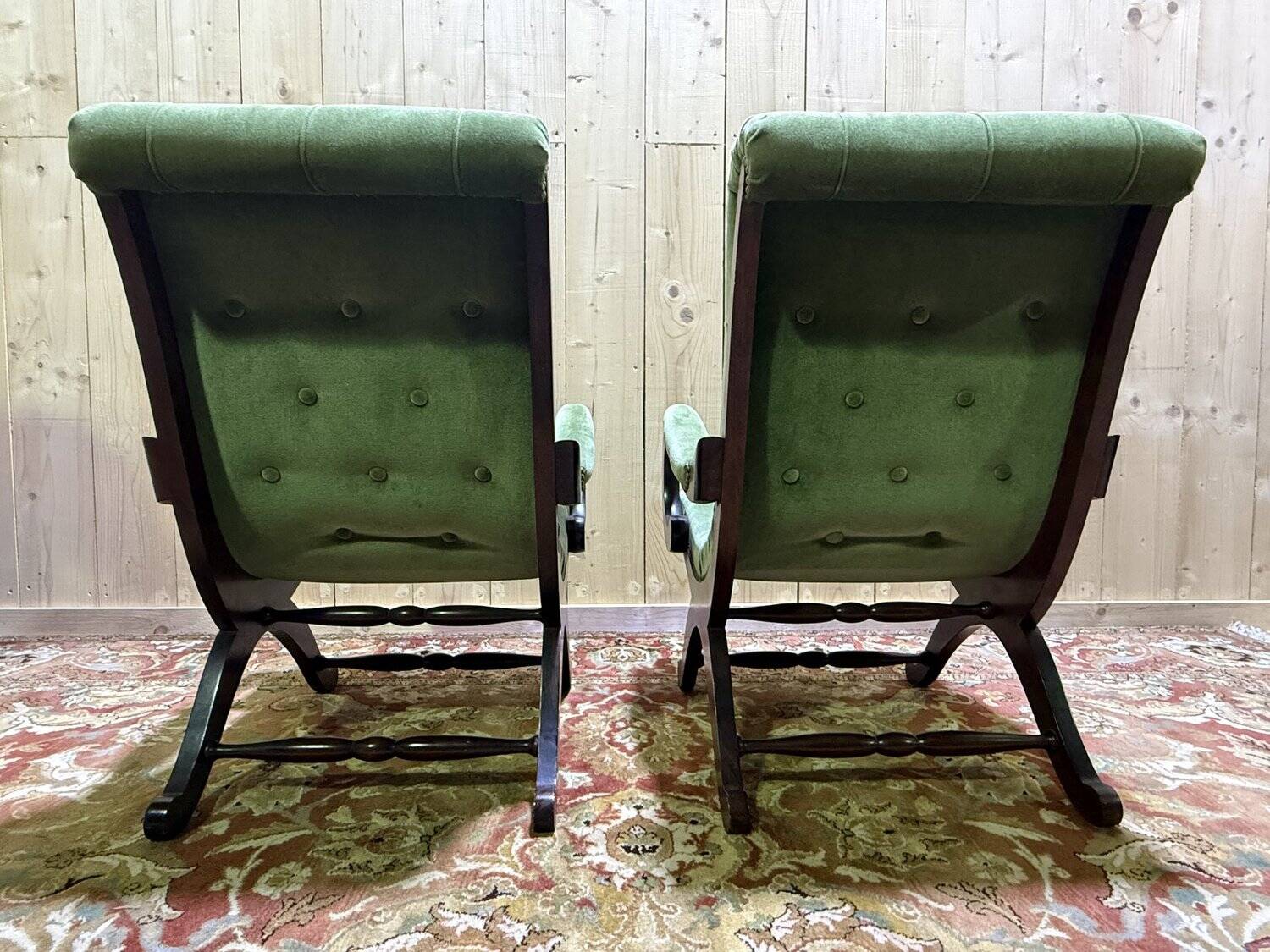 Pair of English Chesterfield armchairs