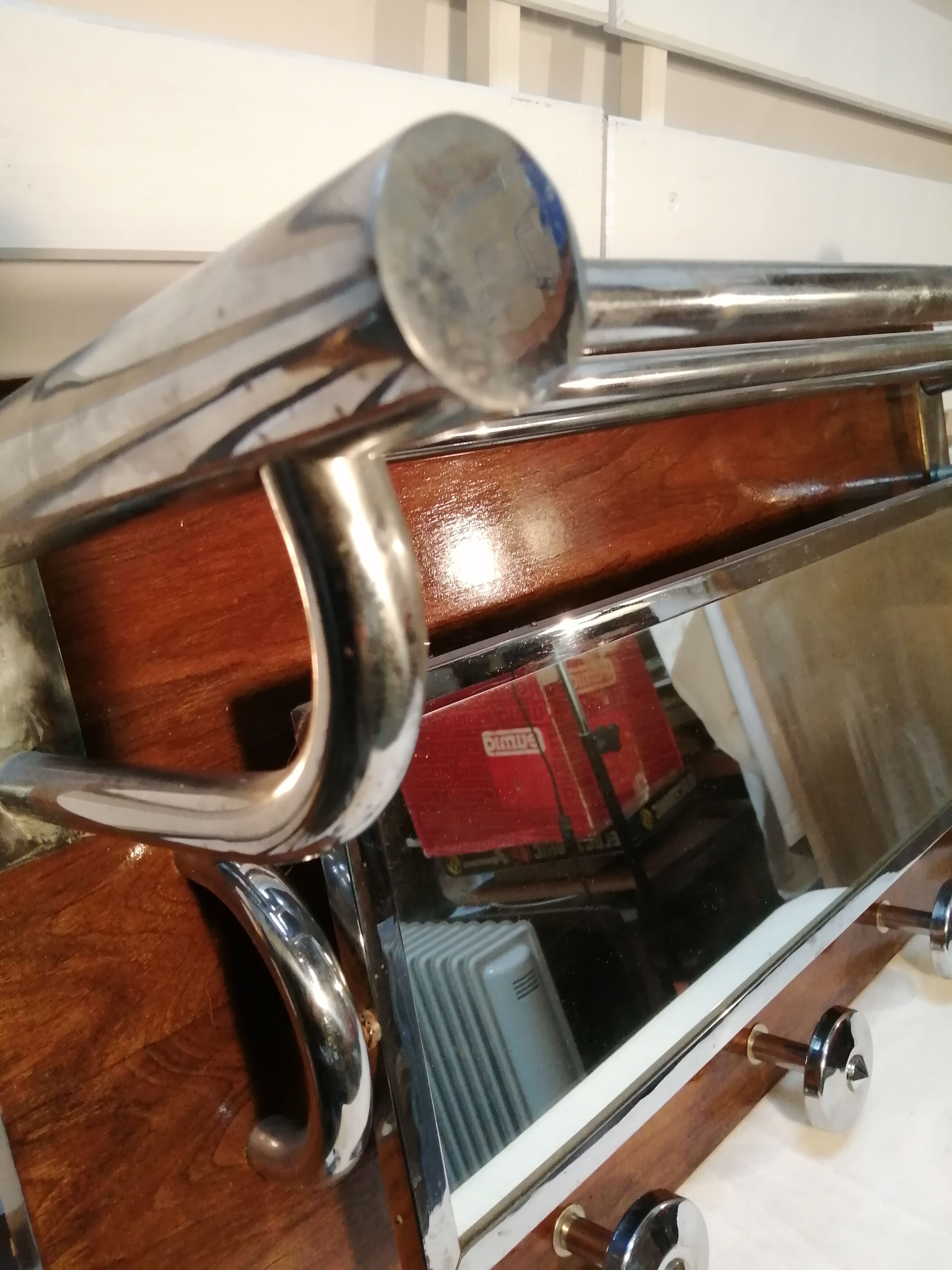 Art Deco wall rack - wood and chrome - vintage