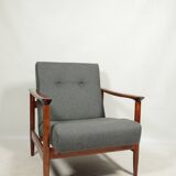 Fauteuil Mid Century par Edmund Homa Revêtement en laine Bois naturel Vernis Design vintage, années 1960