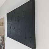 Tableau peinture abstraite monochrome minimaliste noir