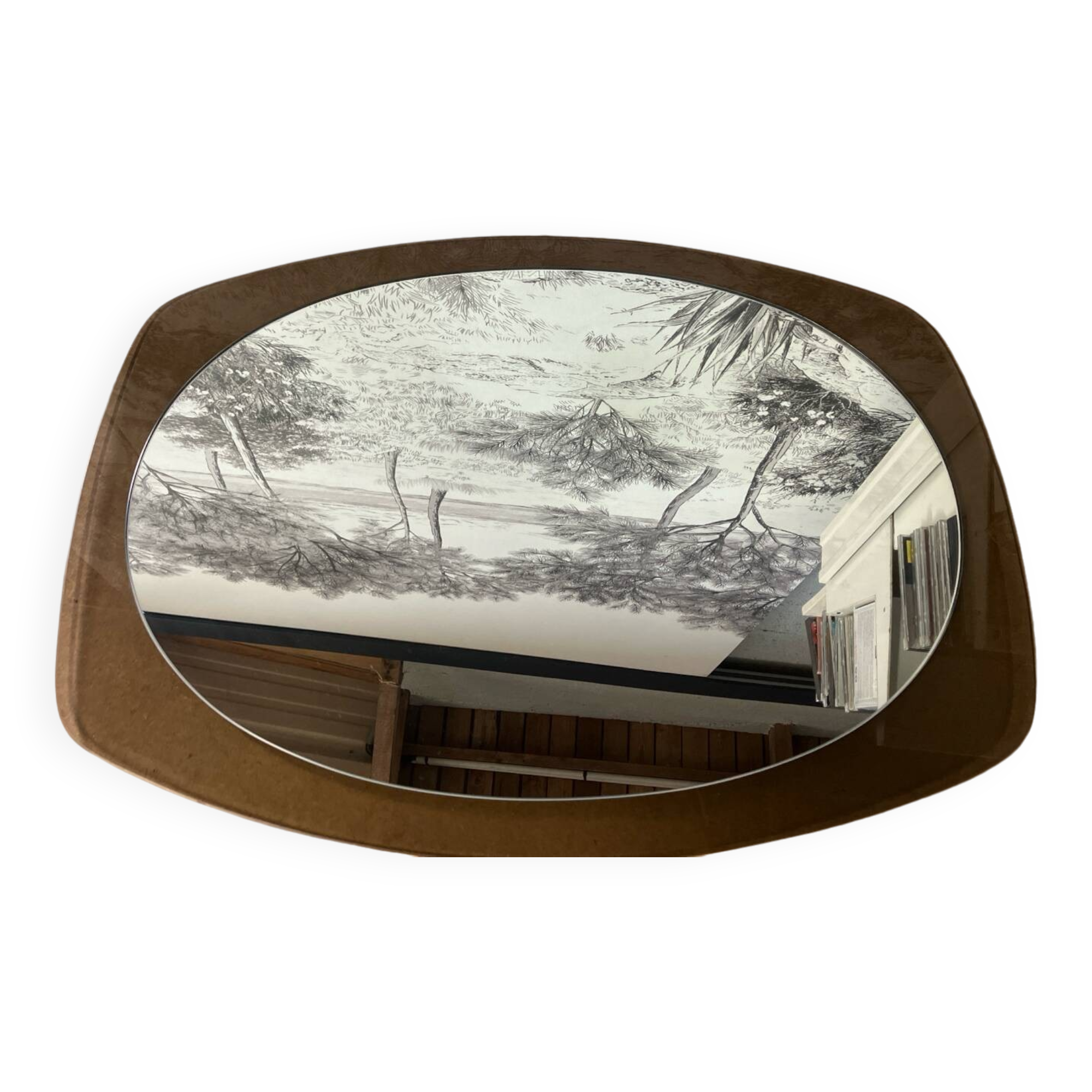 Vintage Luigi Fontana oval mirror smoked glass from the 70s