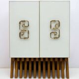 Postmodern Italian Bar Sideboard Murano Glass and Brass, 1980s