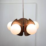 Vintage Italian Copper and Opaline Chandelier, 70s