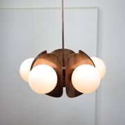 Lustre italien vintage en cuivre et opaline, années 70