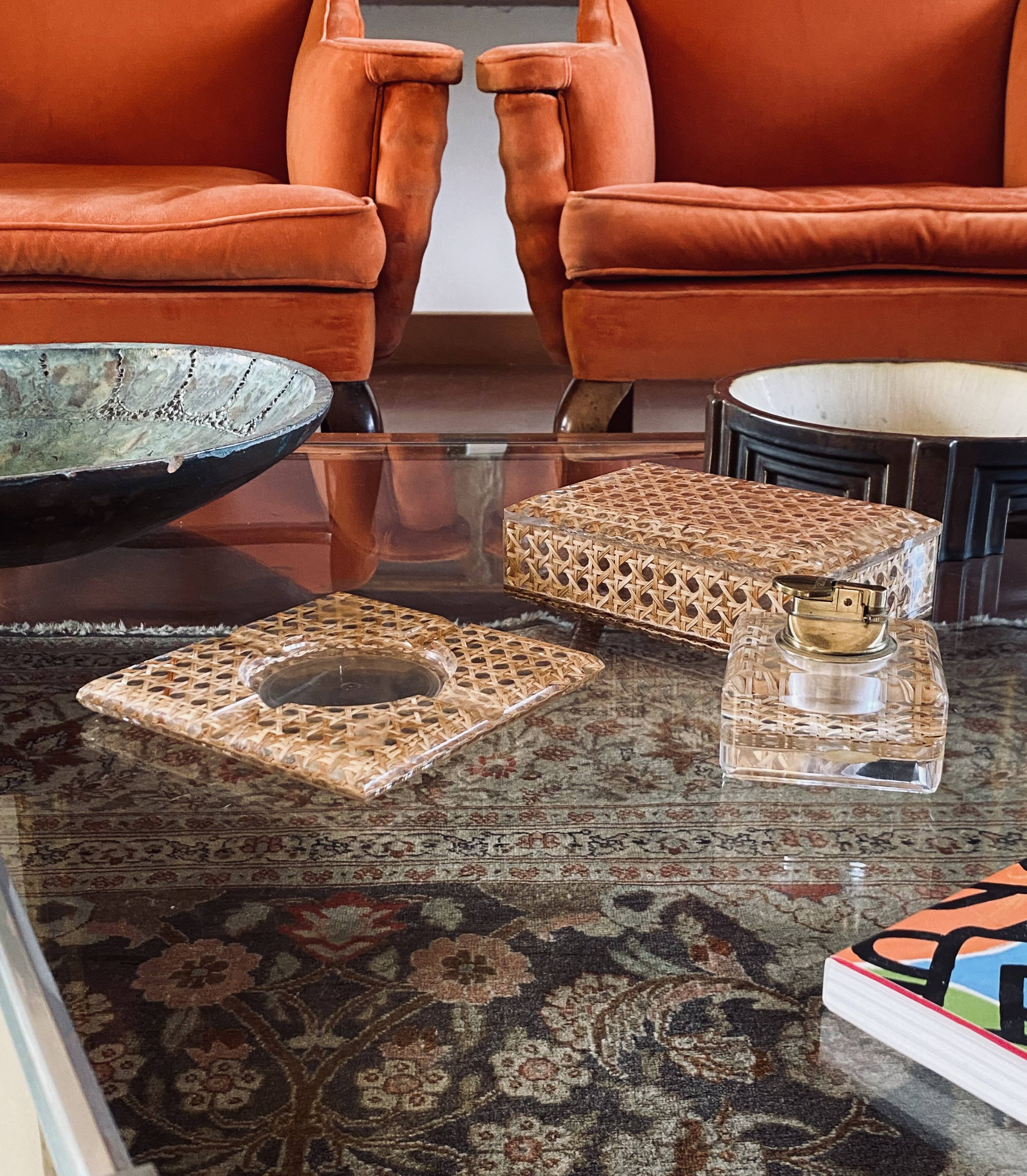 Hollywood regency smoking set, lucite and Vienna stray, Italy 1970