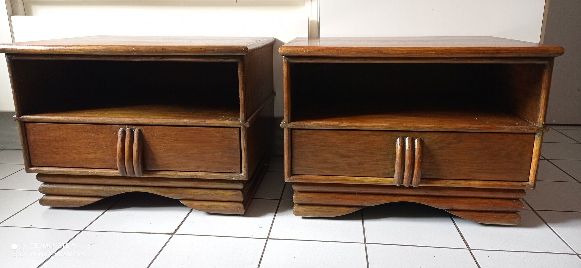 Pair of vintage bedside tables wood Maugrion