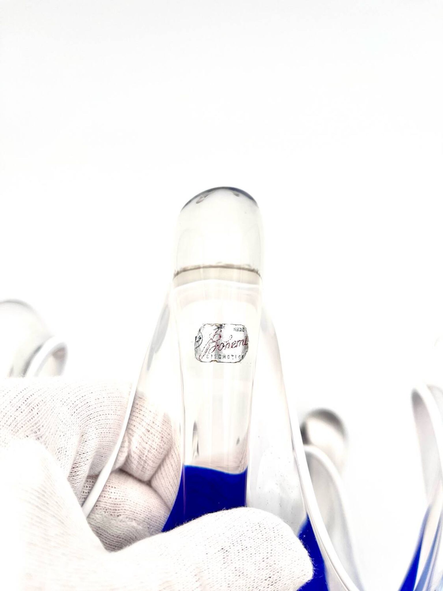 Cup Hospodka Chřibská Cristal Bohême Bleu Cobalt and Opaline Circa 60