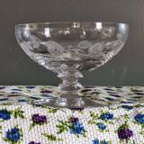 3 Art Deco Champagne Coupes in Engraved Crystal with Daisies