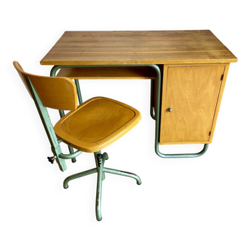 Ensemble bureau d'écolier et chaise pivotante vintage Stella 1950