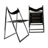 Set of 2 folding chairs in leather and chrome model Elios by Fontini & Geraci, Italy 1970