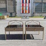 Set of 2 bedside tables in chrome-plated brass with mirrored glass effect, 1977