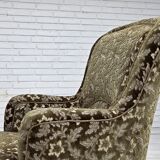 1950s, Danish armchair, green furniture velour, ash wood legs.