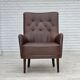 1970s, Danish armchair, original brown furniture leather.