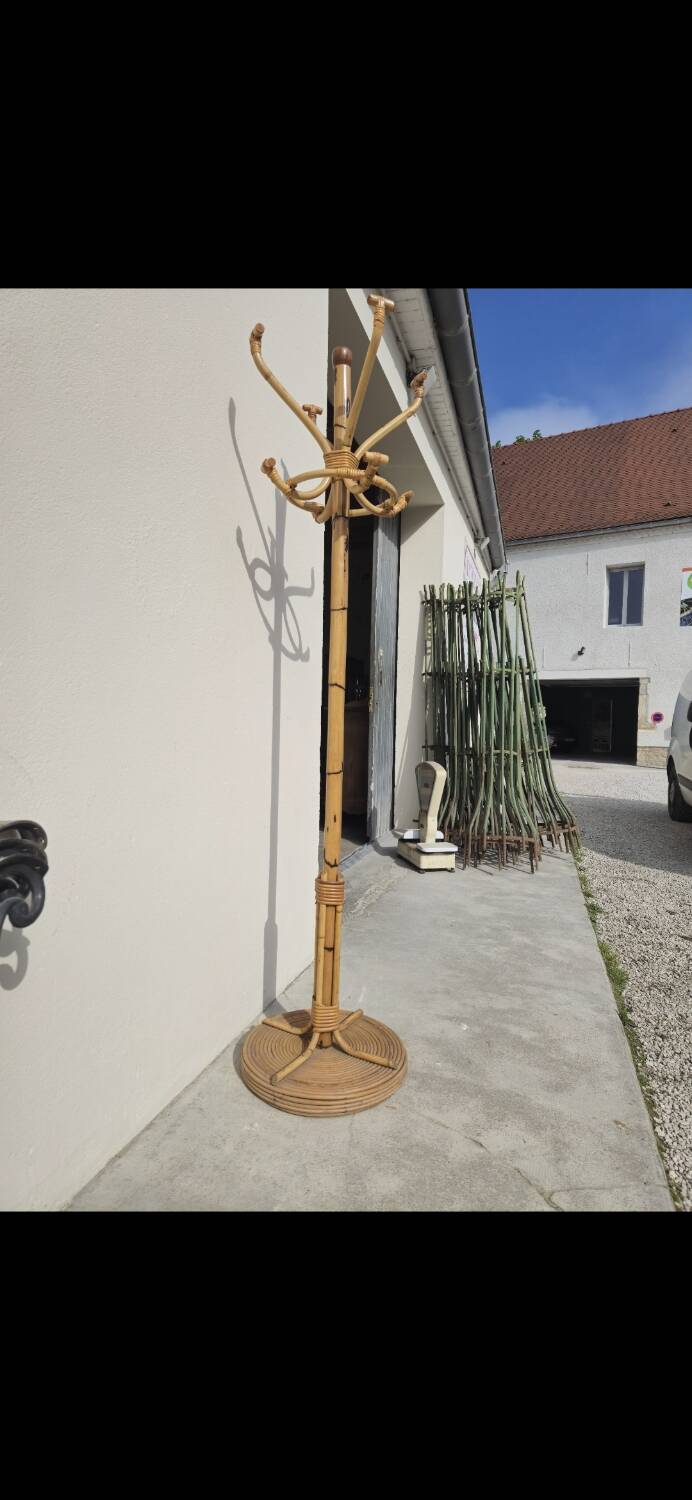 Vintage rattan bamboo parrot coat rack