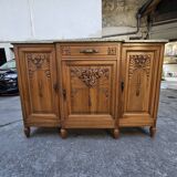 Solid wood carved sideboard with marble top, Art Nouveau style