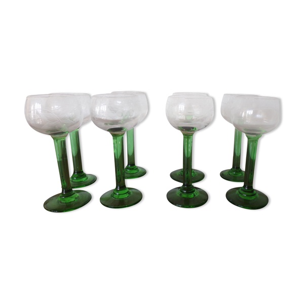 Verre à liqueur cristal pied vert motif raisin